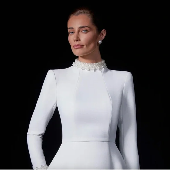 NADINE MERABI White Long Sleeve Dress Sz 6 - Picture 2 of 14